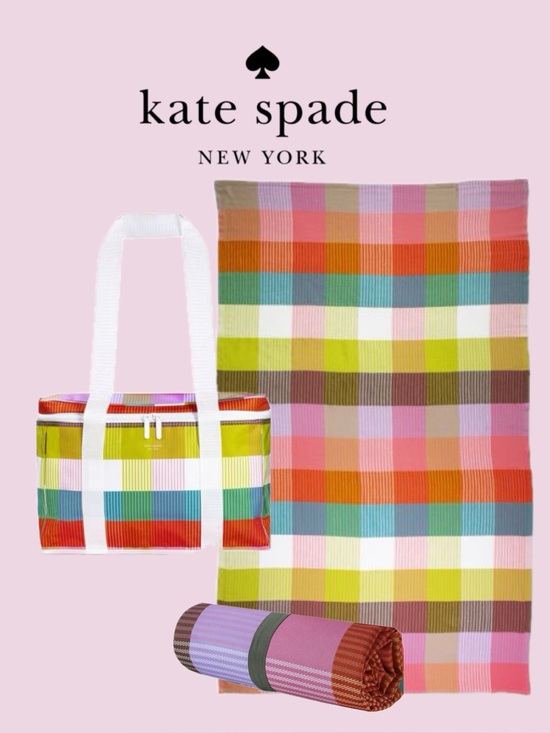 kate spade Other - KATE SPADE ♠️ RAINBOW PLAID XL TURKISH TOWEL & LARGE INSULATED COOLER BAG NWT